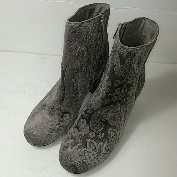 Zigi Soho Shoes - Zigi Soho Gray Velour Floral Brocade Booties